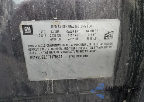 2015 Chevrolet Cruze из США, поврежденный, VIN 1G1P75SZ6F7170844